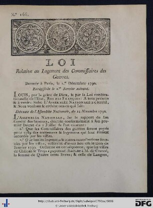 Loi Relative au Logement des Commissaires des Guerres.