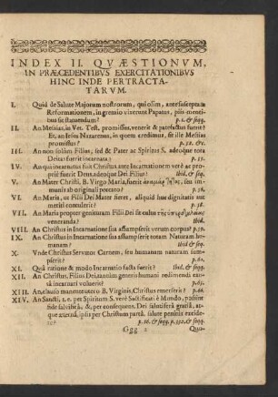 Index II. Quaestionum, In Praecedentibus Exercitationibus Hinc Inde Pertractatarum