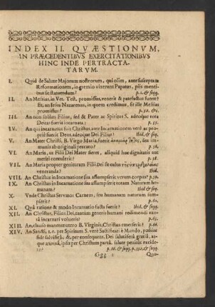 Index II. Quaestionum, In Praecedentibus Exercitationibus Hinc Inde Pertractatarum