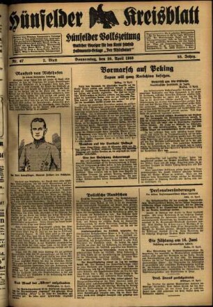 Zweite Ausgabe vom Donnerstag, den 20. April 1933.