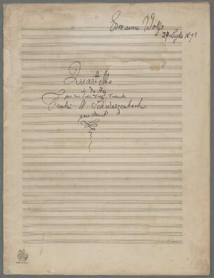 Quartets, vl (2), vla, vlc, C-Dur - BSB Mus.ms. 23135 : Ermanno Wolf // 27 Luglio 1893 // Quartetto // in do Mag // per due Violini Viola e Violoncello // Fräulein M. Schwarzenbach // gewidmet