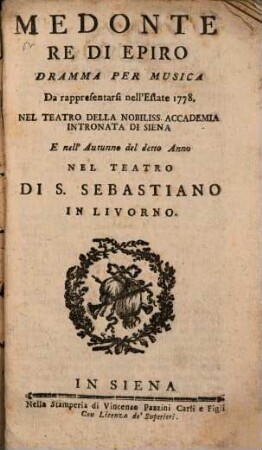 Medonte re di Epiro : Dramma per musica