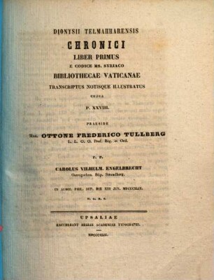 Dionysii Telmahharensis Chronici Liber ... : e codice Mss. Syriaco Bibliothecae Vaticanae transcriptus notisque illustratus. 28