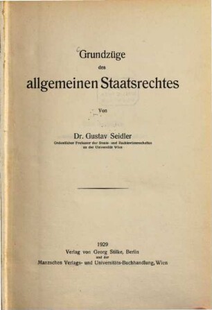 Grundzüge des allgemeinen Staatsrechtes