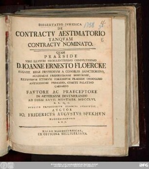 Dissertatio Ivridica De Contractv Aestimatorio Tanqvam Contractv Nominato