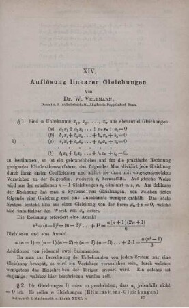 XIV. Auflösung linearer Gleichungen.