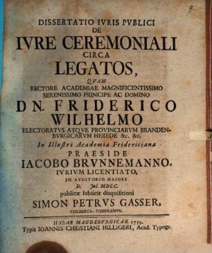 Diss. iuris publ. de iure ceremoniali circa legatos