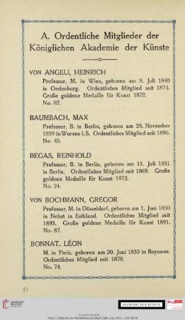 A. Ordentliche Mitglieder der Königlichen Akademie der Künste