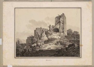 Die Burgruine Frauenstein im Erzgebirge mit Ziegenhirten