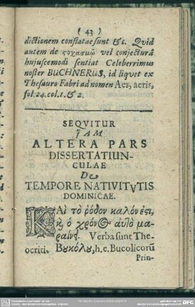 Altera Pars Dissertatiunculae De Tempore Nativitatis Dominicae