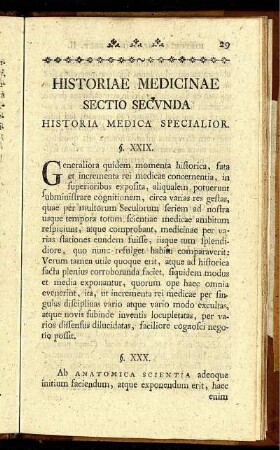 Historiae Medicinae Sectio Secunda
