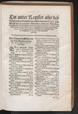 Ein ander Register aller deß Keyserlichen Chammergerichts von dem 1531. Jar biß auff diese zeit gehaltener Visitationen ...