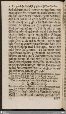 II. Betrachtung. Von dem göttlichen Rathschluß, daß Jesus Christus der Heiland des verlohrnen menschlichen Geschlechts seyn solte