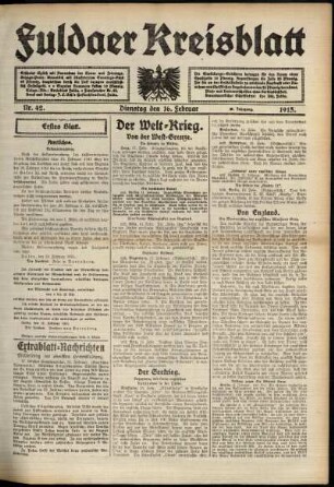 Erste Ausgabe vom Dienstag, den 16. Februar 1915.