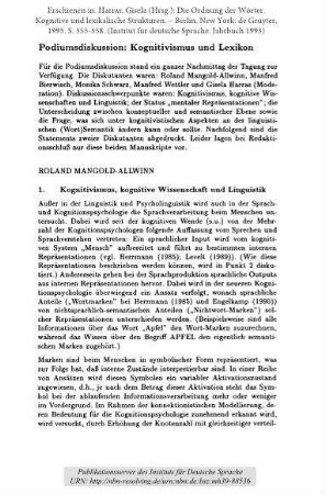 Podiumsdiskussion: Kognitivismus und Lexikon