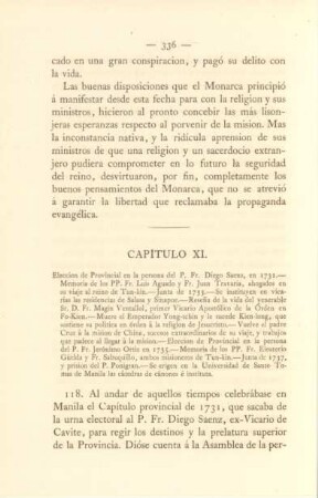 Capítulo XI. Eleccion de provincial en la persona del P. Fr. Diego Saenz, en 1731 ...