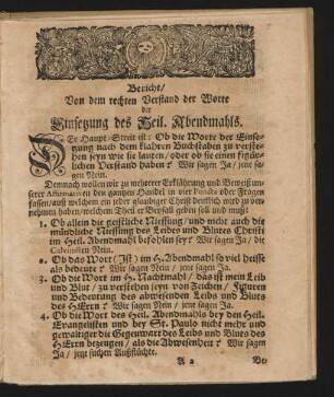 Bericht / Von dem rechten Verstand der Worte der Einsetzung des Heil. Abendmahls