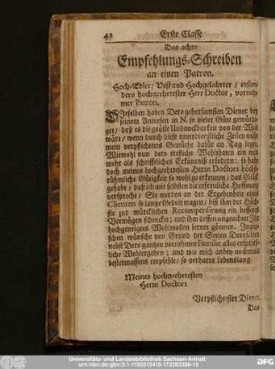 Das achte Empfehlungs-Schreiben an einen Patron.