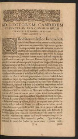 Ad Lectorem Candidum Et Syncerum Pro Consilio Huius Iteratae Editionis Praescriptio Auctoris