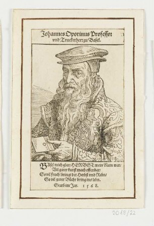 Bildnis Johannes Oporinus, aus: Nicolas Reusner, "Kontrafakturbuch", Straßburg 1587