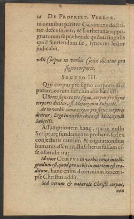 An Corpus in verbis Coenae ... Sectio III.