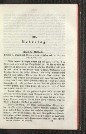 Thaddä Vilsecker : Schullehrer, Organist und Meßner in Hals bei Passau, geb. 28. Okt. 1765, gest. 9. Okt. 1840 ; [Nekrolog]