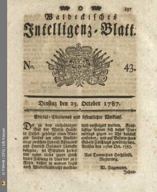 No. 43. Dinstag den 23. October 1787