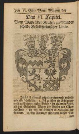 Das VI. Capitel. Vom Wapen der Grafen zu Manderscheid/ Geroldsteinischer Linie