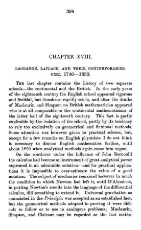 Chapter XVIII. Lagrange, Laplace, and their Contemporaries. 1740 - 1830.