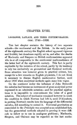 Chapter XVIII. Lagrange, Laplace, and their Contemporaries. 1740 - 1830.