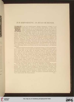 Zur Erinnerung an Hugo Bürkner