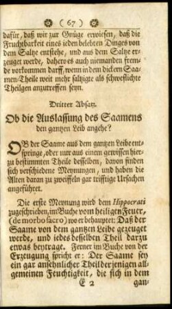 Dritter Absatz. Ob die Auslassung des Saamens den gantzen Leib angehe?