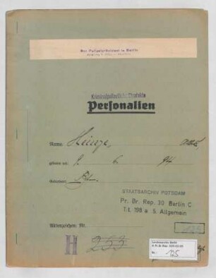 Kriminalpolizeiliche Strafakte Kunstmaler Albert Heinze (*09.06.1894)