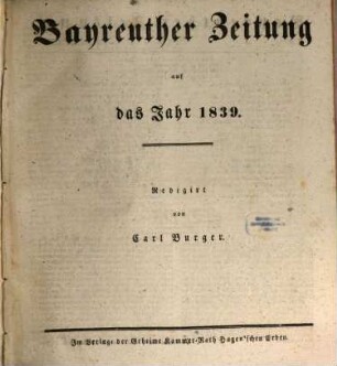 Bayreuther Zeitung. 1839, 1839