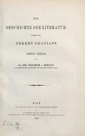 Zur Geschichte der Literatur über das Dekret Gratians, 3