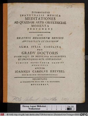 Dissertatio Inavgvralis Medica Meditationes Ad Qvaedam Artis Obstetricas Momenta Proponens
