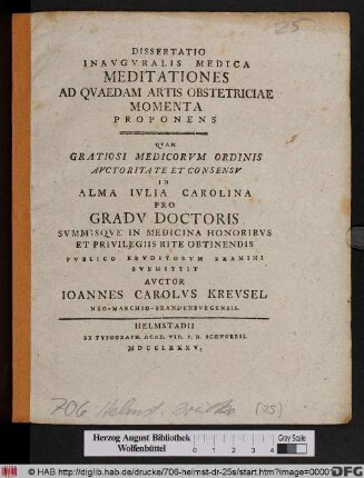 Dissertatio Inavgvralis Medica Meditationes Ad Qvaedam Artis Obstetricas Momenta Proponens