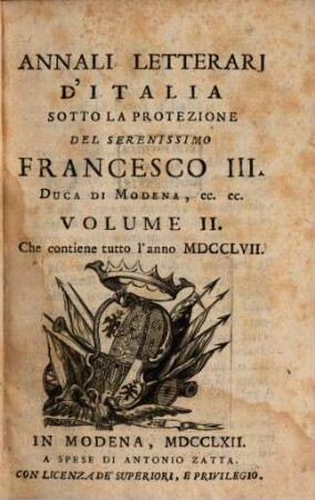 Annali letterari d'Italia. 2. 1757 (1762)