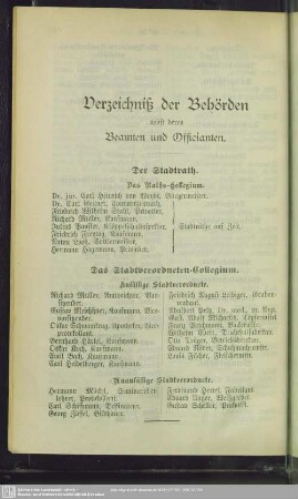 Behördenverzeichnis : Verzeichniß der Behörden und deren Beamten und Officianten