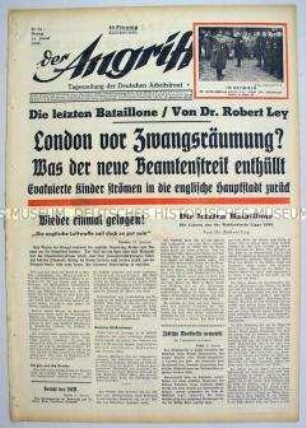 Tageszeitung "Der Angriff" u.a. mit Spekulationen über die Evakuierung Londons