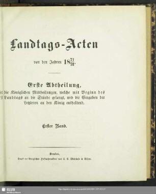 1871/73,1: Landtags-Acten / Die königlichen Mittheilungen
