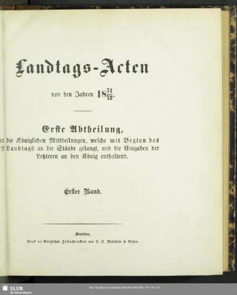 1871/73,1: Landtags-Acten / Die königlichen Mittheilungen