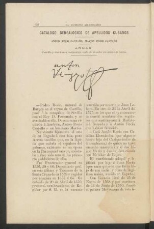 Catálogo genealógico de apellidos cubanos : Antón Recio Castaño, Martín Recio Castaño