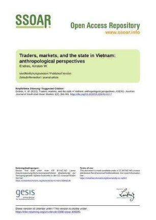 Traders, markets, and the state in Vietnam: anthropological perspectives