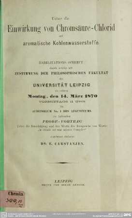 Über die Einwirkung von Chromsäure-Chlorid auf aromatische Kohlenwasserstoffe