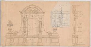 Thiersch, Friedrich von; München, Türkenstr.; Haus Neresheimer - Giebeldekoration (Ansicht, Schnitt)