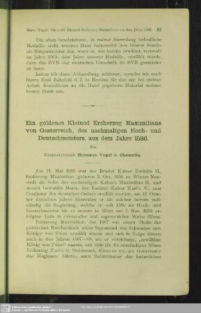 Ein goldenes Kleinod Erzherzog Maximilians von Oesterreich ...
