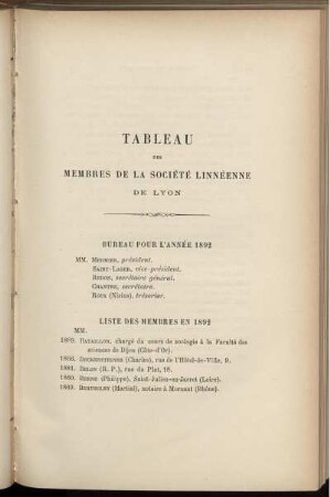 Tableau Des Membres De La Société Linnéenne De Lyon