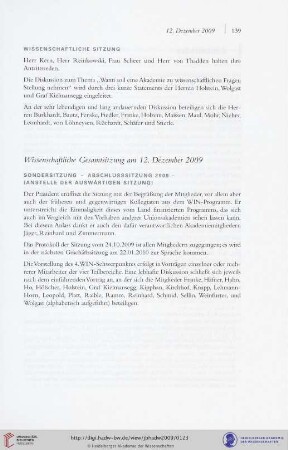 Wissenschaftliche Gesamtsitzung am 12. Dezember 2009