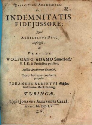 Exercitium Academicum De Indemnitatis Fidejussore